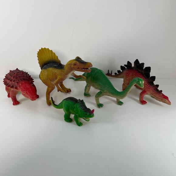 Vintage Lot of 4 Rubber Plastic Dinosaurs Ceratosauras Stegosaurus Brontosaurus - Picture 2 of 11